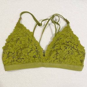 Aerie American Eagle Olive Green Palm Lace Strappy Bralette